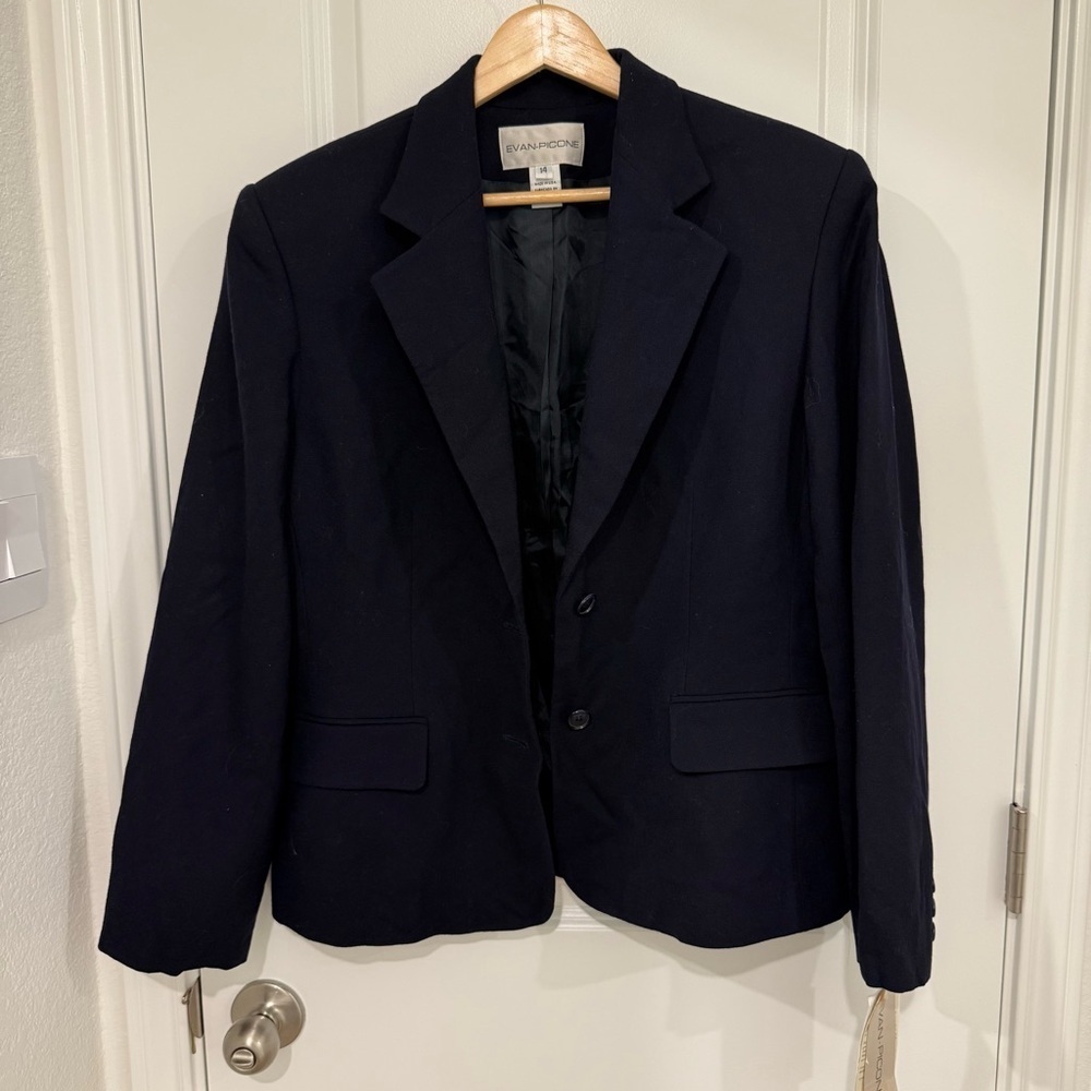 Vintage Evan Picone Women's Black Suit Jacket-Blazer 100% New Wool Size 14 90’s
